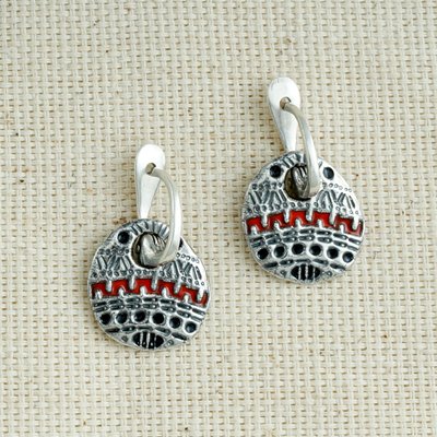 Серьги Африка серебряные с красным орнаментом