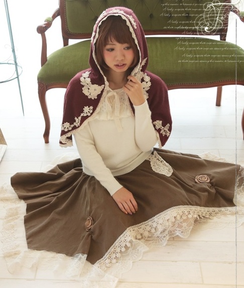 Mori girl юбка с кружевом на подоле