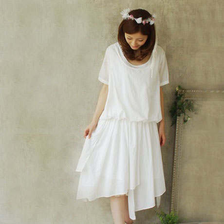 Mori girl асимметричное белое платье