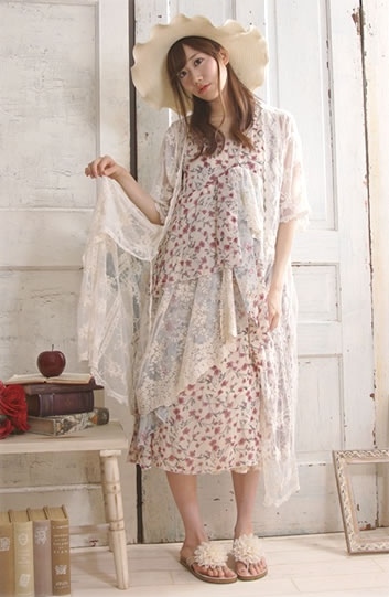 Mori girl платье кружевное в цветочек