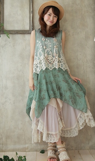 Mori girl асимметричное кружевное платье