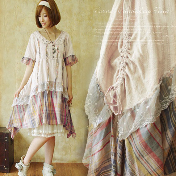 Mori girl комбинированное платье