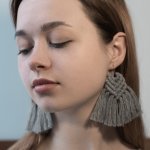 Серьги макраме серые (Москва)