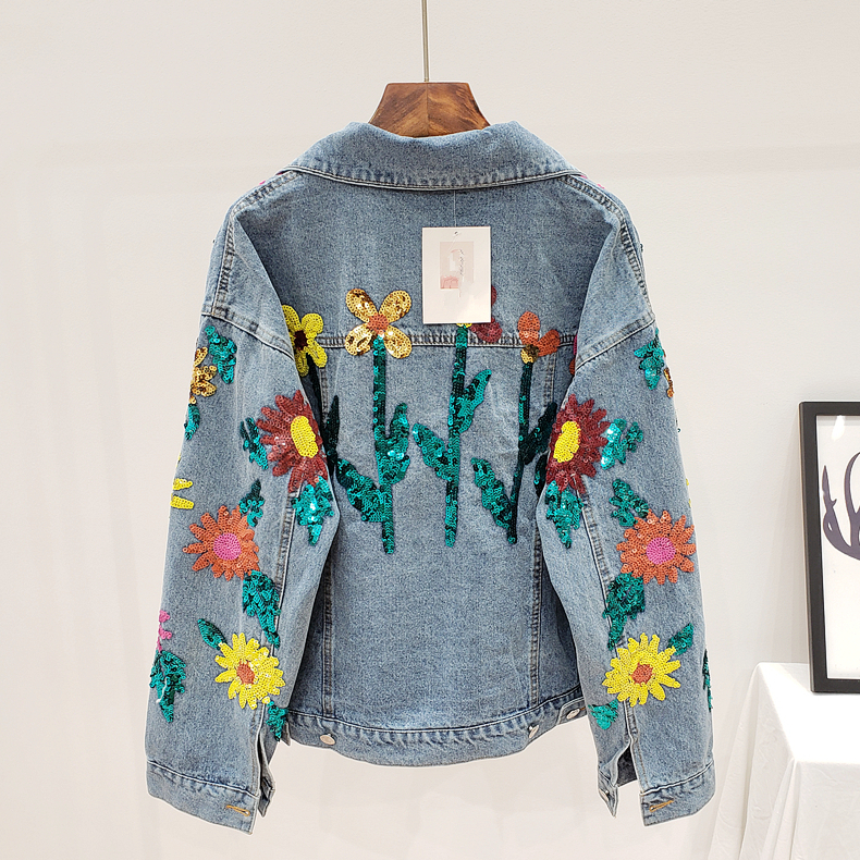 MUSI джинсовая куртка с цветами из пайеток