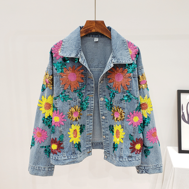 MUSI джинсовая куртка с цветами из пайеток